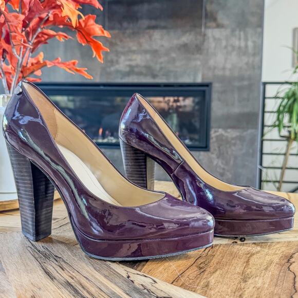 Calvin Klein Emmy Two-Toned Patent Leather Platform Heels in Plum, Women's 8.5W - Picture 2 of 10